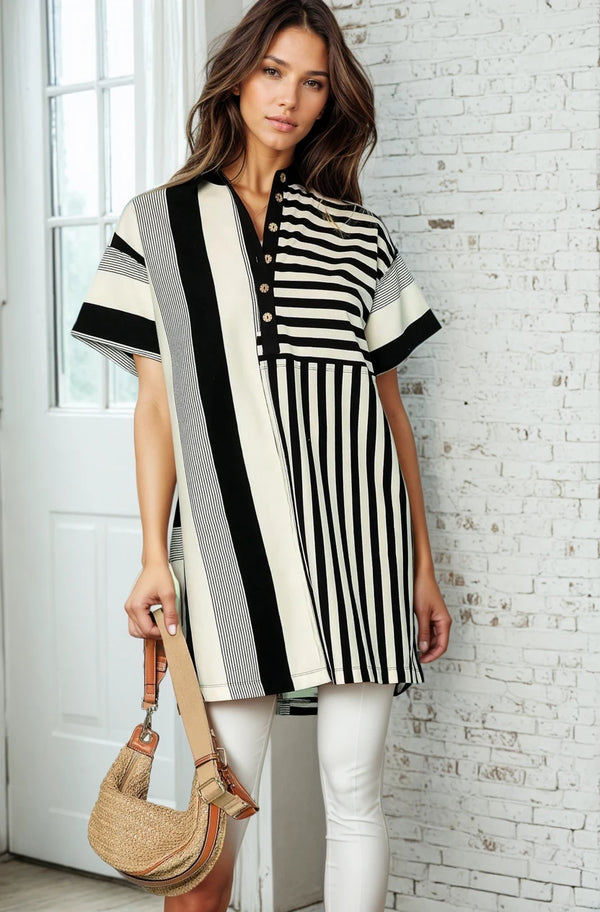 Mixed Stripe Collared Dress