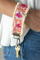 Embroidered Key Fob-Pink Vine
