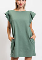 Solid Ruffle Sleeve Dress - Sage