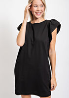 Solid Ruffle Sleeve Dress - Black
