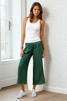 Wide Leg Frayed Hem Pants - Palm Green