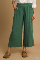 Wide Leg Frayed Hem Pants - Palm Green