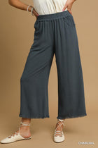 Wide Leg Frayed Hem Pants - Charcoal