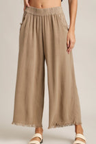 Wide Leg Frayed Hem Pants - Latte