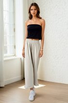 Wide Leg Frayed Hem Pants - Oatmeal
