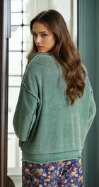 Washed 3/4 Sleeve Sweater - Dark Green