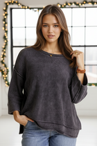 Washed 3/4 Sleeve Sweater - Black