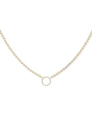 Pave Circle & Pearl Beads Necklace