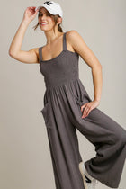 Smocked Bodice Jumpsuit - Ash