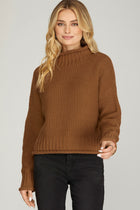 Mock Neck Knit Sweater - Cinnamon