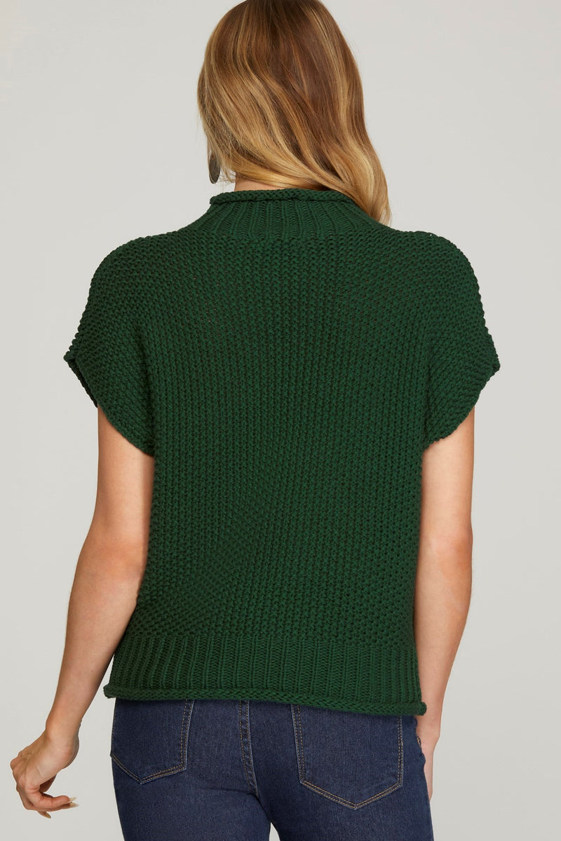 Sleeveless Mock Neck Knit Sweater-Green