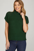 Sleeveless Mock Neck Knit Sweater-Green