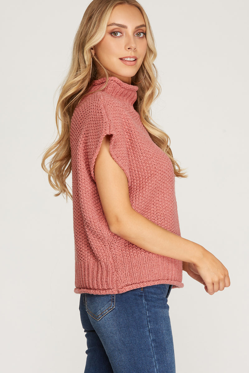 Sleeveless Mock Neck Knit Sweater - Marsala