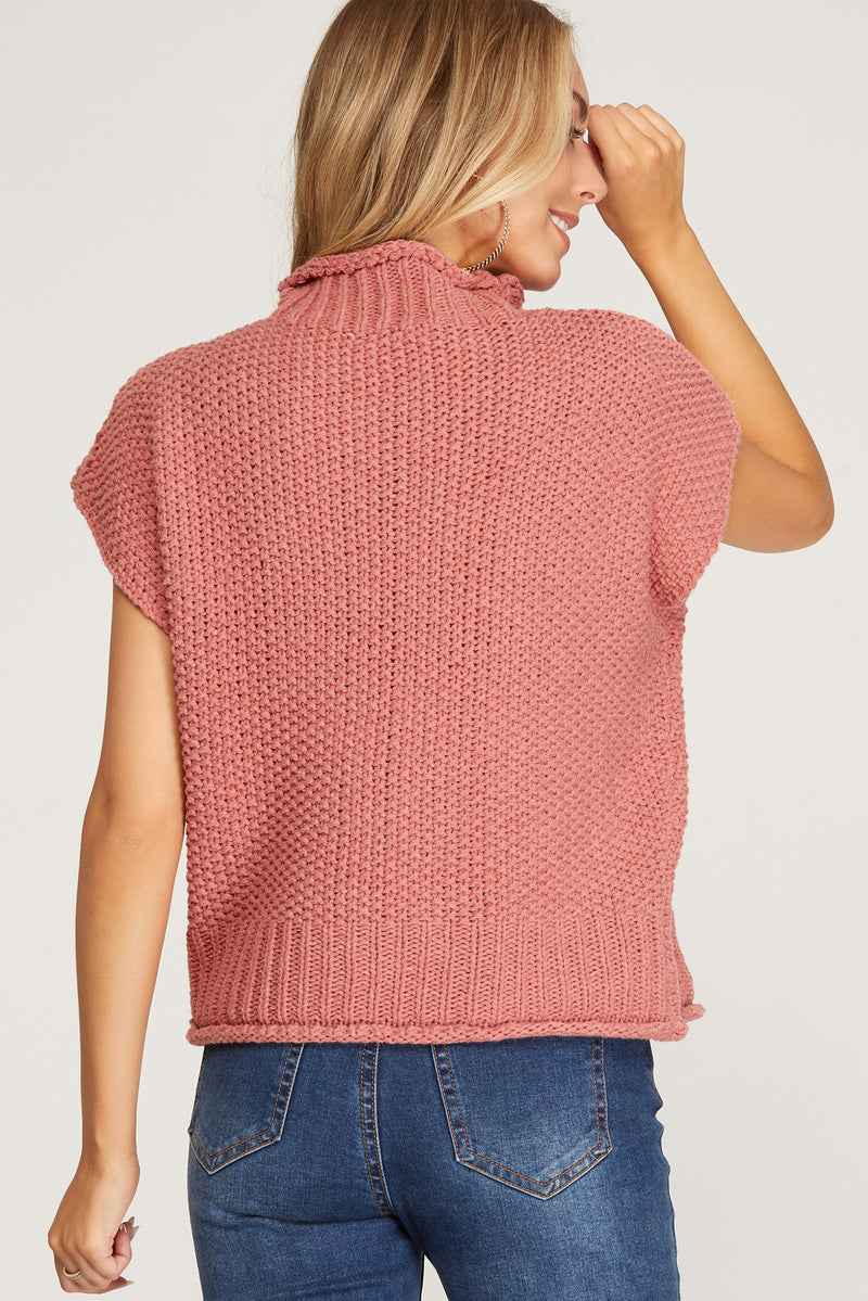 Sleeveless Mock Neck Knit Sweater - Marsala