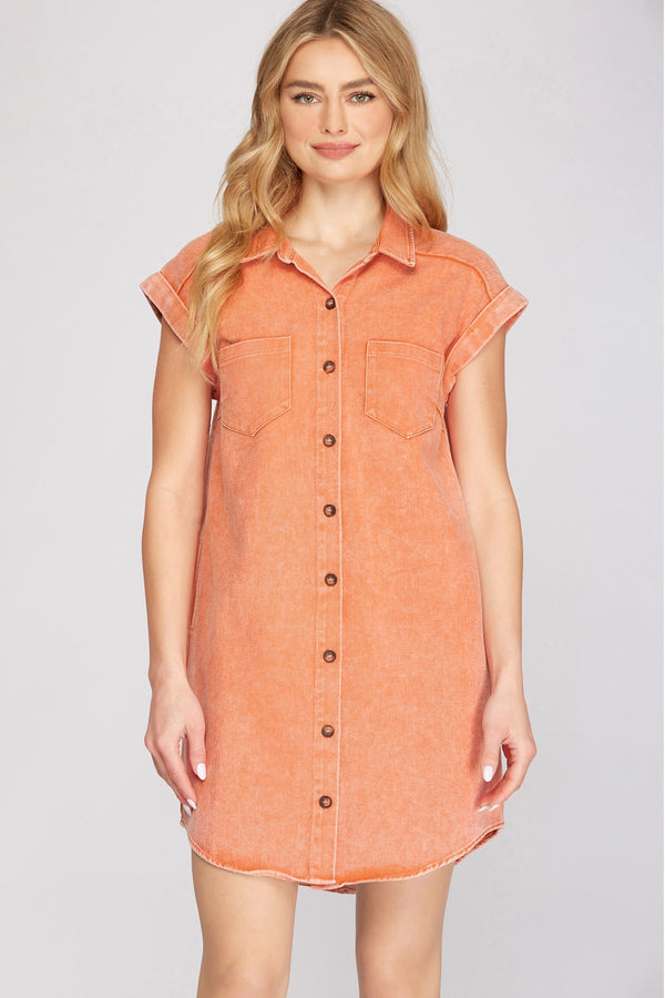 Washed Twill Dress - Peach