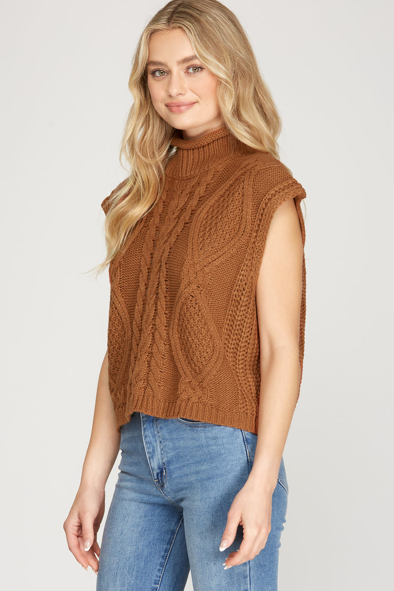 Cable Sweater Vest Top - Caramel