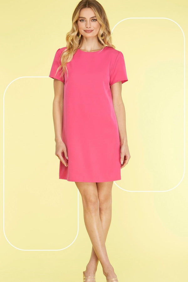 Short Sleeve Shift Dress - Hot Pink