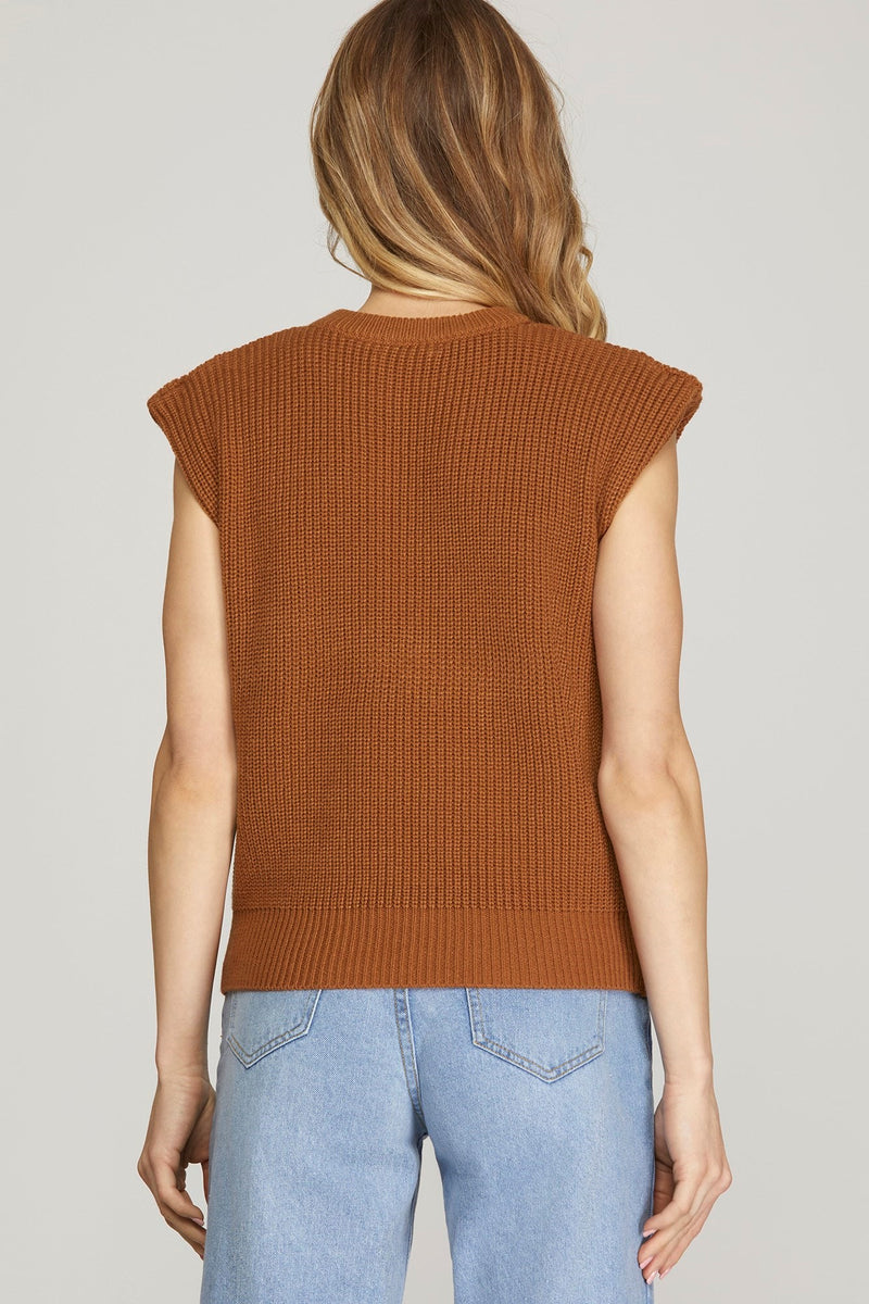 Sweater Vest Top - Camel