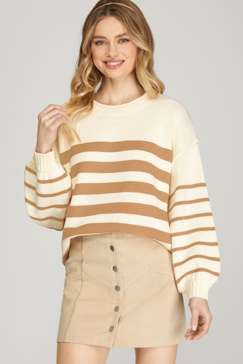 Striped Balloon Sleeve Sweater