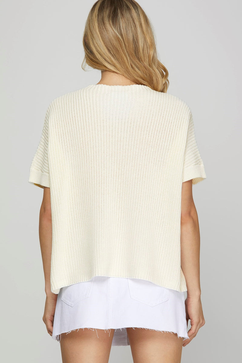 Short Sleeve Sweater Top - Off White