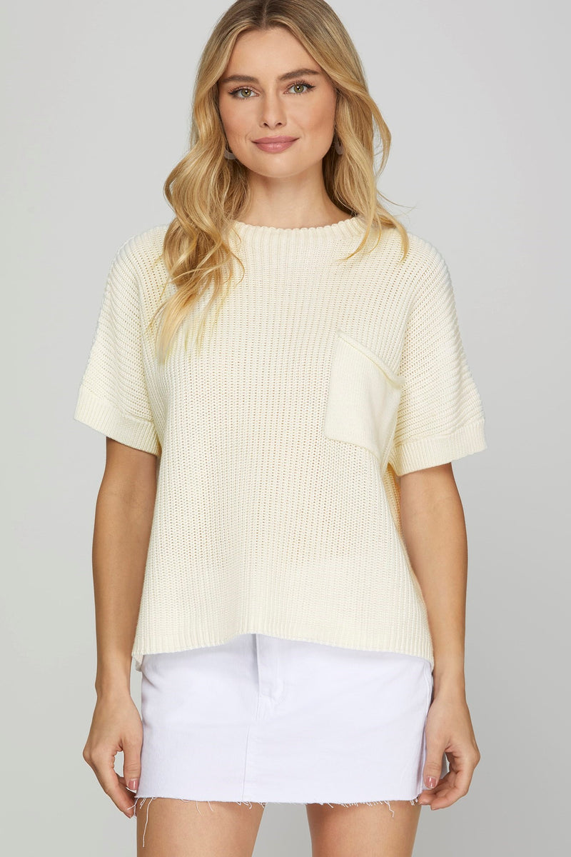 Short Sleeve Sweater Top - Off White