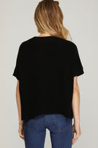 Short Sleeve Sweater Top - Black