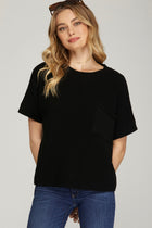 Short Sleeve Sweater Top - Black