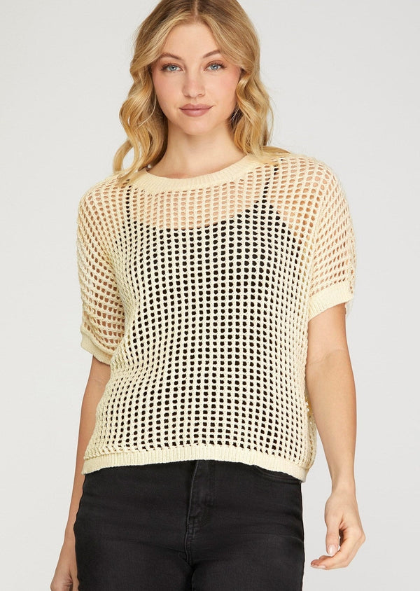 Fishnet Sweater Top - Cream