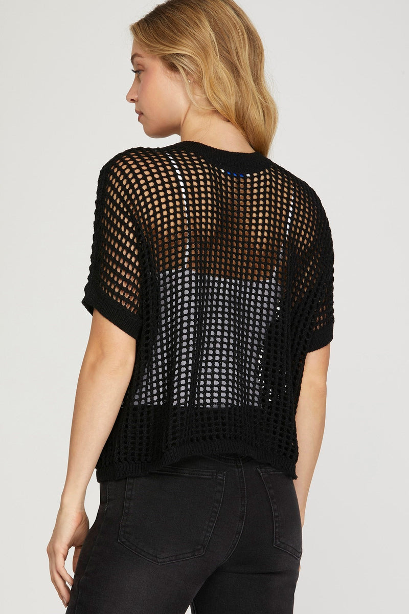 Fishnet Sweater Top - Black