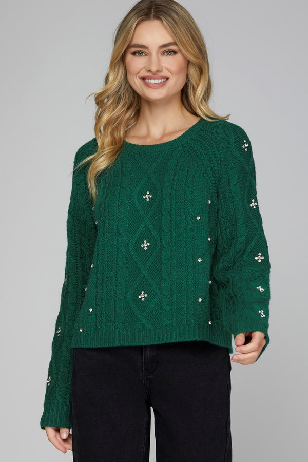 Jewel Detail Sweater-Green