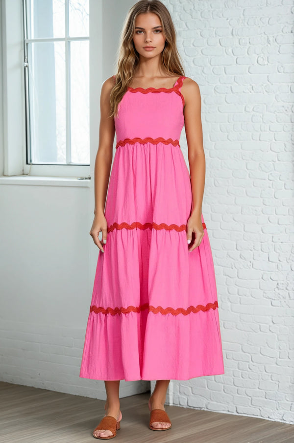 Scallop Trim Midi Dress -Pink