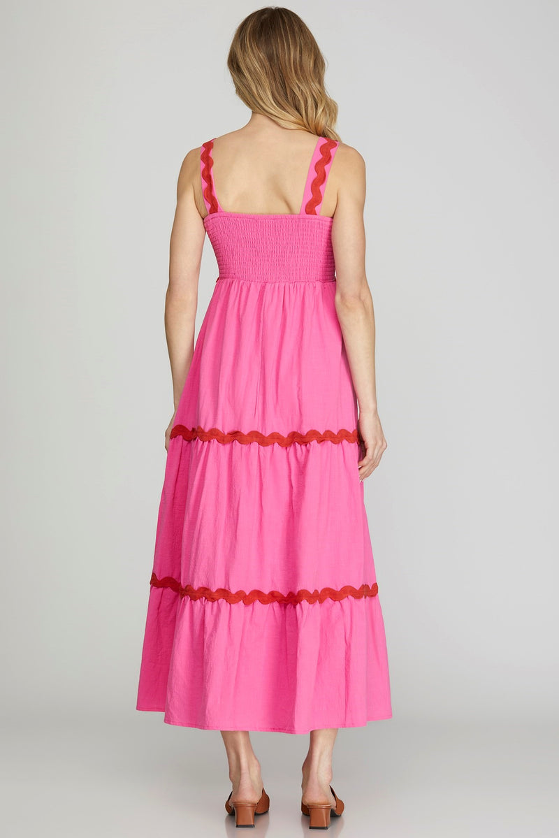 Scallop Trim Midi Dress -Pink