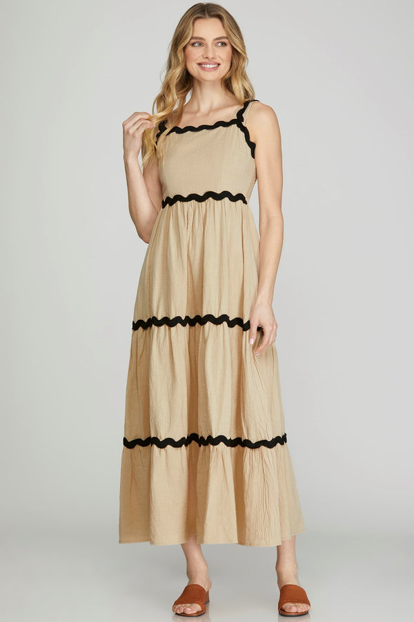 Scallop Trim Midi Dress - Taupe