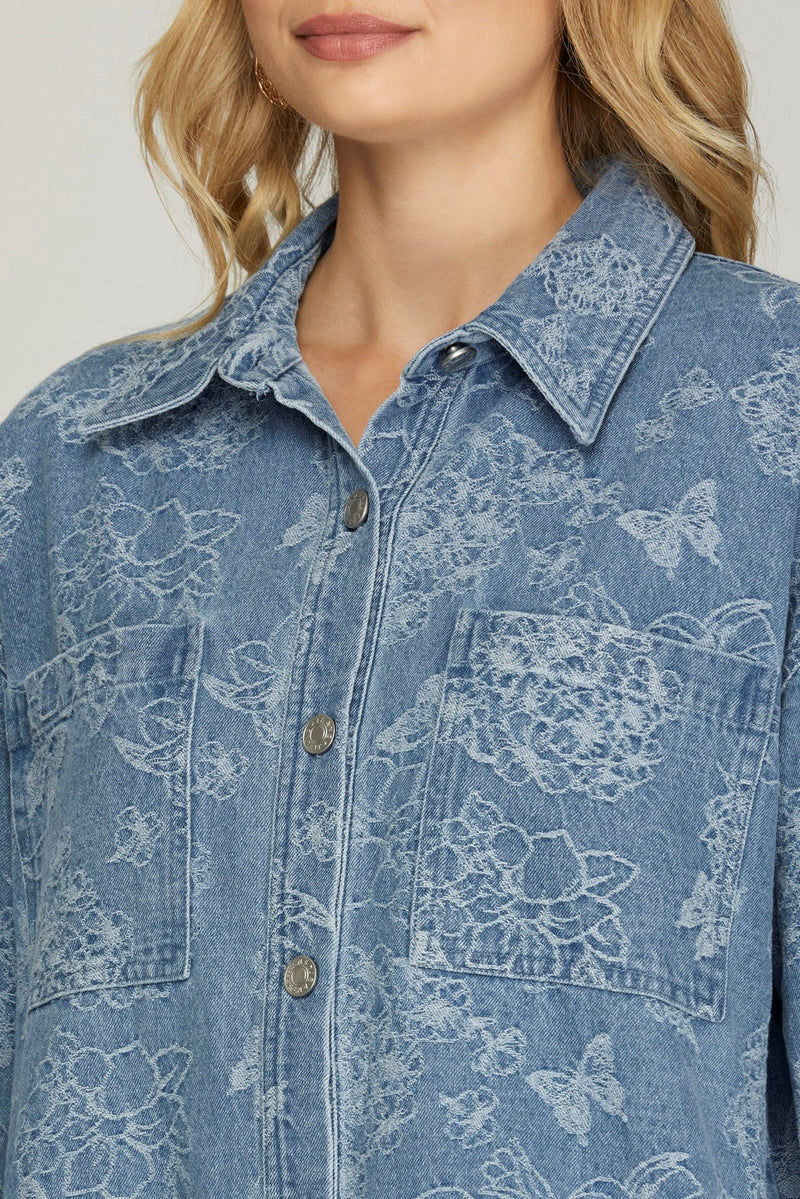 Oversized Floral Denim Shacket