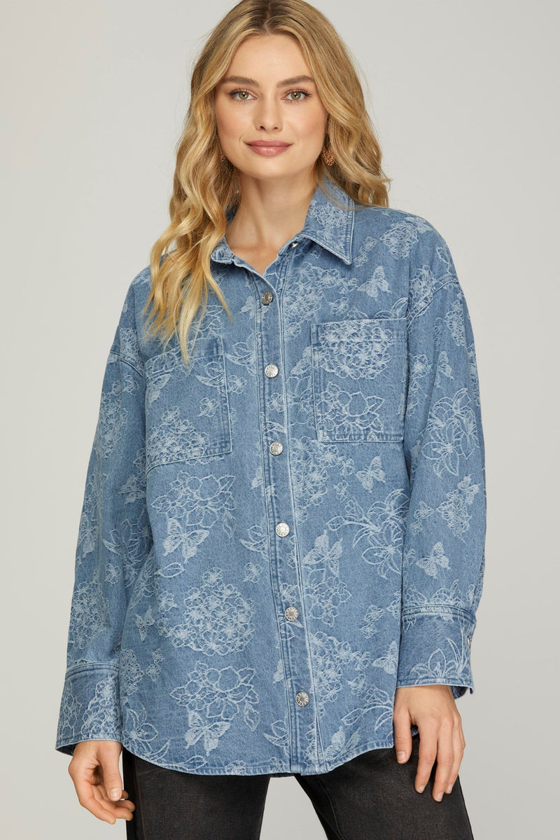 Oversized Floral Denim Shacket