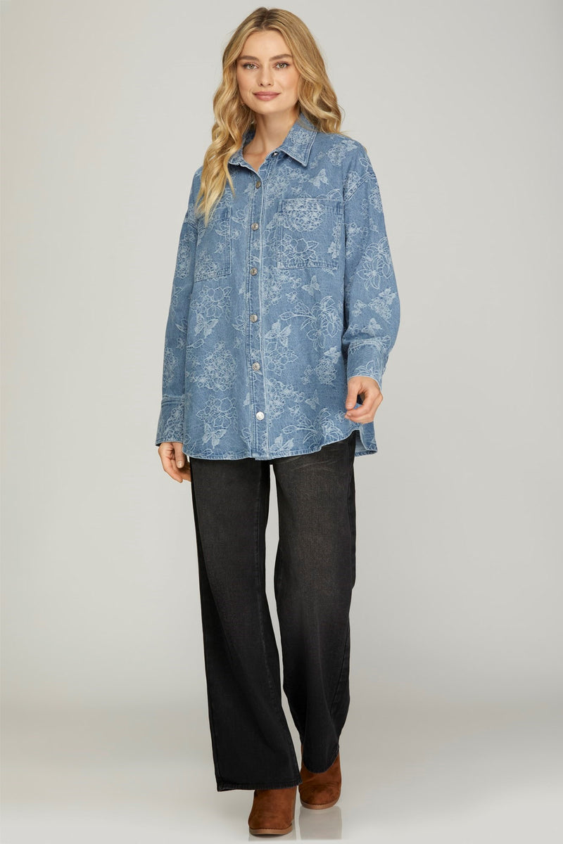 Oversized Floral Denim Shacket