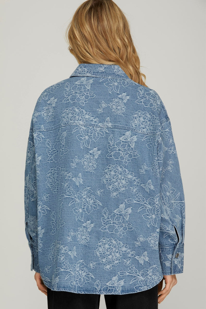 Oversized Floral Denim Shacket