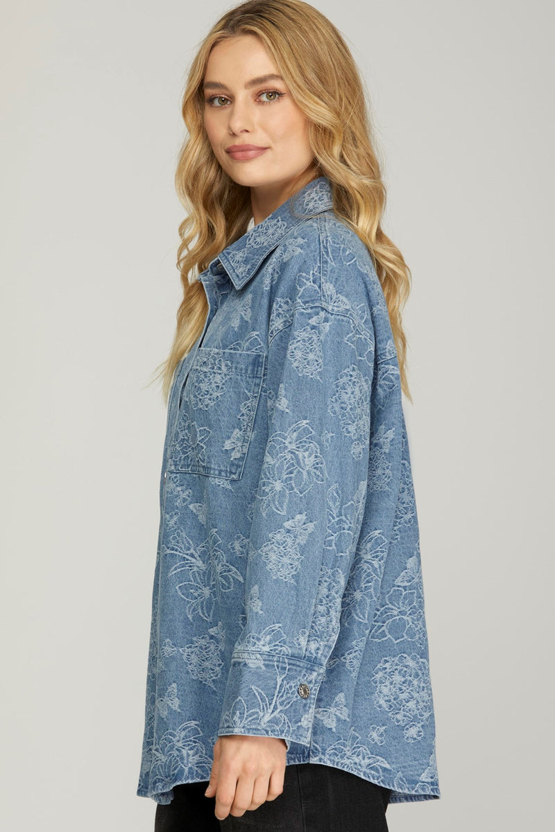 Oversized Floral Denim Shacket