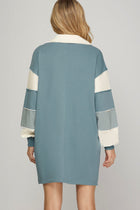 Color Block Sleeve Terry Dress - Blue