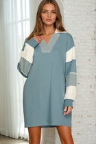 Color Block Sleeve Terry Dress - Blue