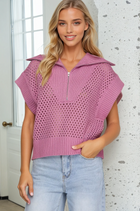 Collared Half-Zip Sweater - Mauve