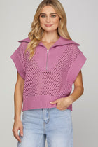 Collared Half-Zip Sweater - Mauve