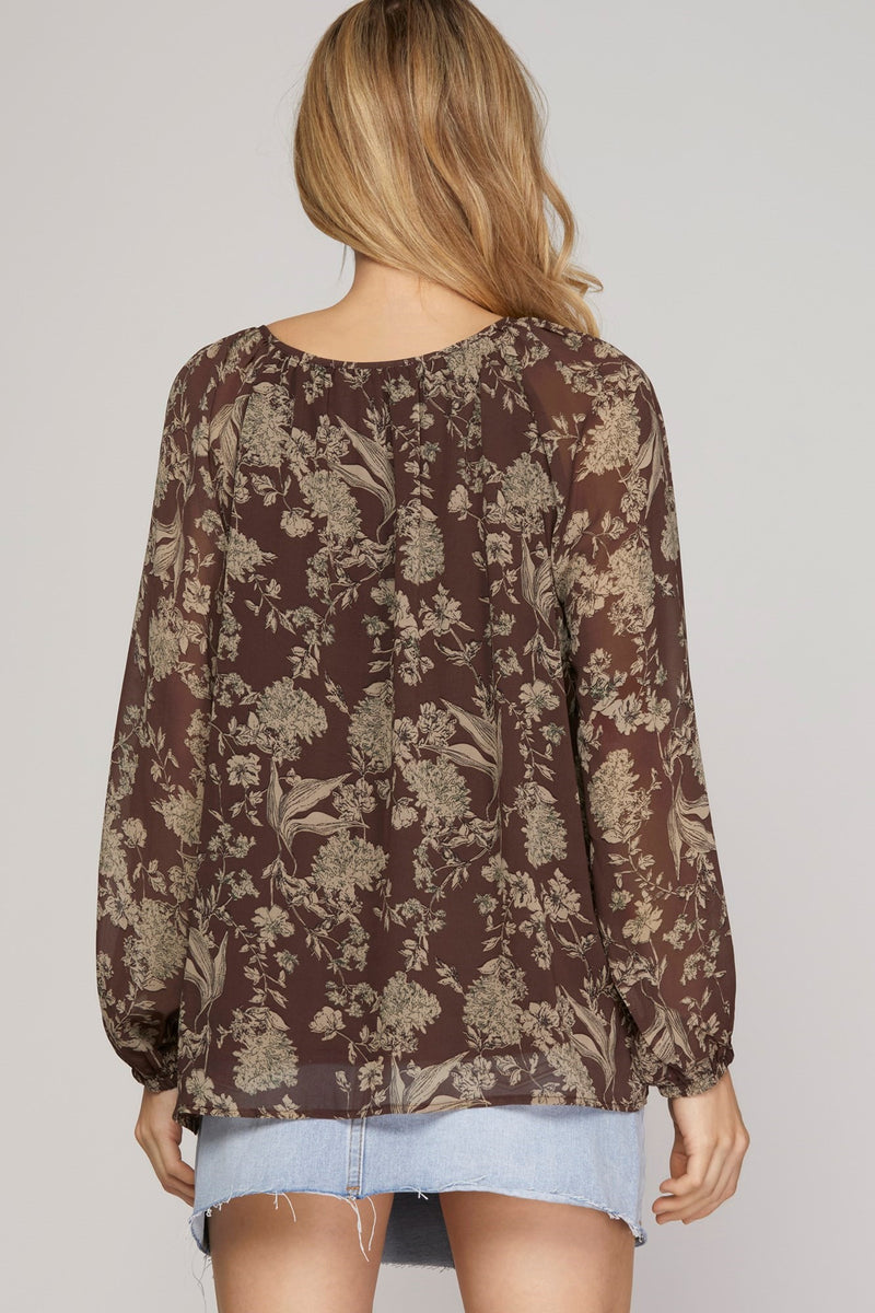 Woven Print Pintuck Blouse