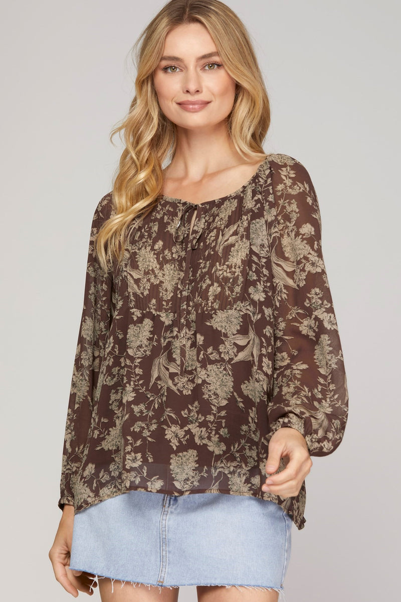 Woven Print Pintuck Blouse