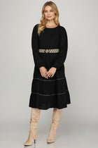 Tiered Long Sleeve Dress W/ Belt