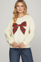 Plaid Bow Detail Knit Sweater