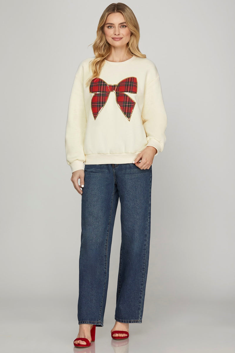 Plaid Bow Detail Knit Sweater