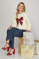 Plaid Bow Detail Knit Sweater