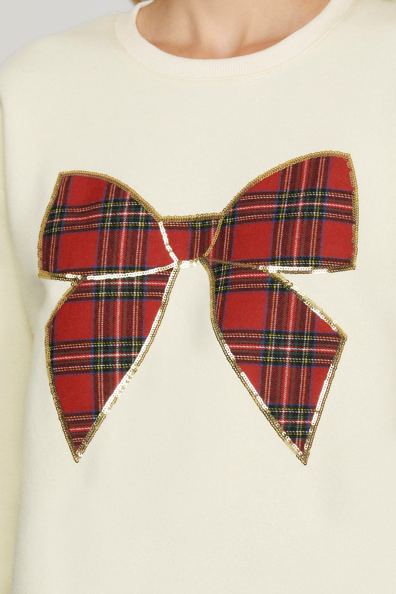 Plaid Bow Detail Knit Sweater