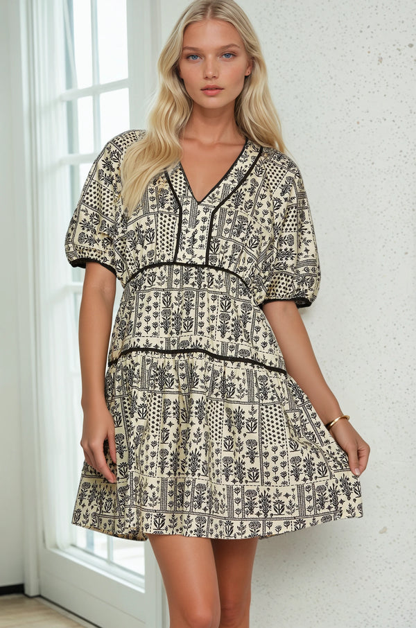 Puff Sleeve Print Dress